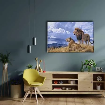 Aslan -Kaplan Dekoratif Kanvas Duvar Tablosu