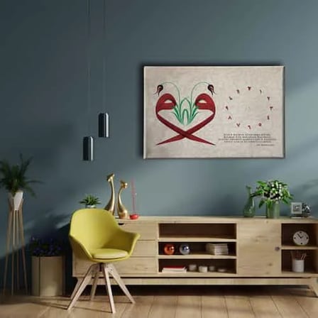Laleli Vav Saatli Dekoratif Duvar Tablosu