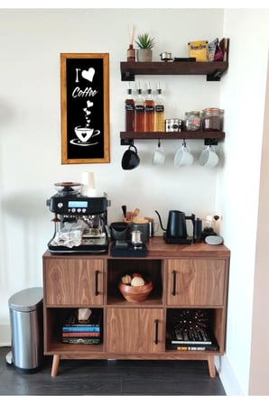 Çay Kahve Köşesi Duvar Dekoru I Love Coffe Siyah Zeminli Ahşap Çerçeveli Tablo