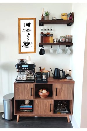 Çay Kahve Köşesi Duvar Dekoru I Love Coffe Beyaz Zeminli Ahşap Çerçeveli Tablo