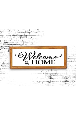 Duvar Dekoru Welcome To My Home Ahşap Çerçeveli Beyaz Zeminli Tablo