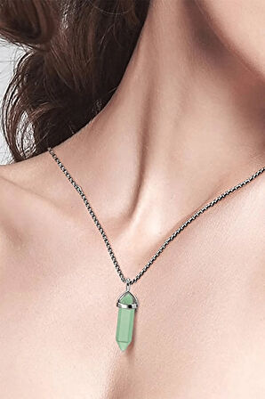 Sertifikalı Çivi Model Aventurin Taşı Kolye Doğal Açık Yeşil Renk