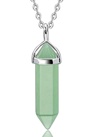 Sertifikalı Çivi Model Aventurin Taşı Kolye Doğal Açık Yeşil Renk