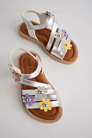 Termo Taban Çiçekli Gümüş Bebe Sandalet