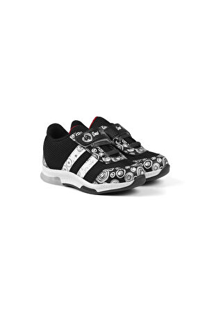 Unisex Bebe Siyah Beyaz Desenli Işıklı Cırtlı Sneaker Günlük Spor Ayakkabı
