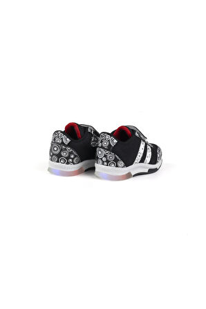 Unisex Bebe Siyah Beyaz Desenli Işıklı Cırtlı Sneaker Günlük Spor Ayakkabı