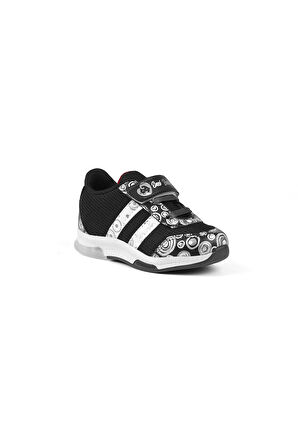Unisex Bebe Siyah Beyaz Desenli Işıklı Cırtlı Sneaker Günlük Spor Ayakkabı