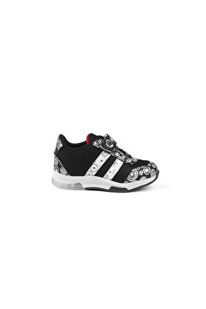 Unisex Bebe Siyah Beyaz Desenli Işıklı Cırtlı Sneaker Günlük Spor Ayakkabı