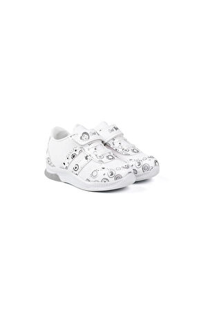 Unisex Bebe Beyaz Desenli Işıklı Cırtlı Sneaker Günlük Spor Ayakkabı