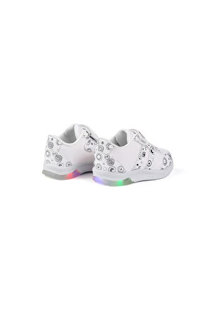 Unisex Bebe Beyaz Desenli Işıklı Cırtlı Sneaker Günlük Spor Ayakkabı