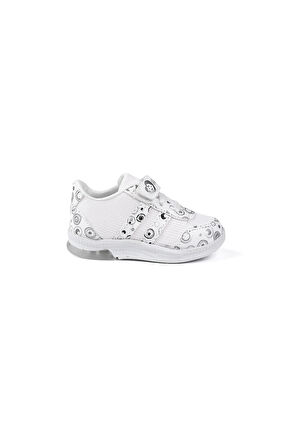 Unisex Bebe Beyaz Desenli Işıklı Cırtlı Sneaker Günlük Spor Ayakkabı