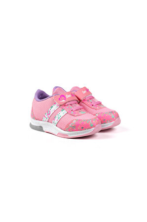 Kız Bebe Pembe Desenli Işıklı Cırtlı Sneaker Günlük Spor Ayakkabı