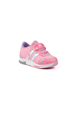 Kız Bebe Pembe Desenli Işıklı Cırtlı Sneaker Günlük Spor Ayakkabı