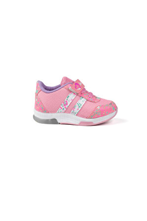 Kız Bebe Pembe Desenli Işıklı Cırtlı Sneaker Günlük Spor Ayakkabı
