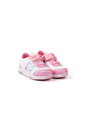 Kız Bebe Pembe Beyaz Desenli Işıklı Cırtlı Sneaker Günlük Spor Ayakkabı