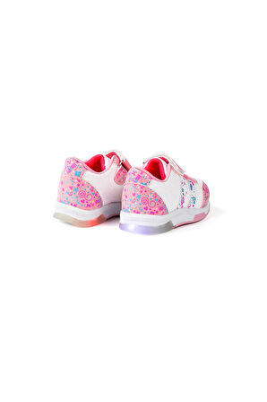 Kız Bebe Pembe Beyaz Desenli Işıklı Cırtlı Sneaker Günlük Spor Ayakkabı