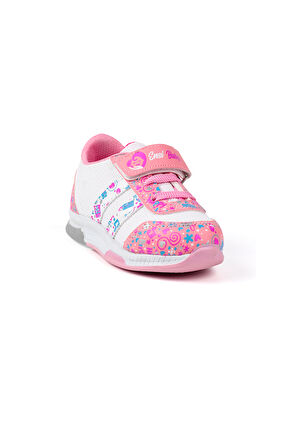 Kız Bebe Pembe Beyaz Desenli Işıklı Cırtlı Sneaker Günlük Spor Ayakkabı