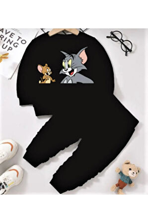 TOM VE JERRY BASKLI İKİ İPLİK ALT ÜST ÇOCUK TAKIM