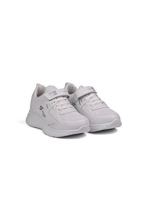 Unisex Çocuk Beyaz Cırtlı Bağcıklı Sneaker Günlük Rahat Spor Ayakkabı