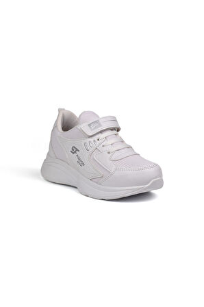 Unisex Çocuk Beyaz Cırtlı Bağcıklı Sneaker Günlük Rahat Spor Ayakkabı