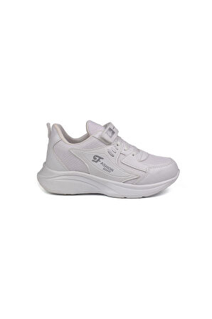 Unisex Çocuk Beyaz Cırtlı Bağcıklı Sneaker Günlük Rahat Spor Ayakkabı