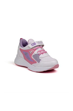 Kız Çocuk Beyaz Pembe Cırtlı Bağcıklı Sneaker Günlük Rahat Spor Ayakkabı
