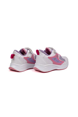 Kız Çocuk Beyaz Pembe Cırtlı Bağcıklı Sneaker Günlük Rahat Spor Ayakkabı