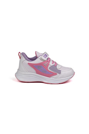 Kız Çocuk Beyaz Pembe Cırtlı Bağcıklı Sneaker Günlük Rahat Spor Ayakkabı