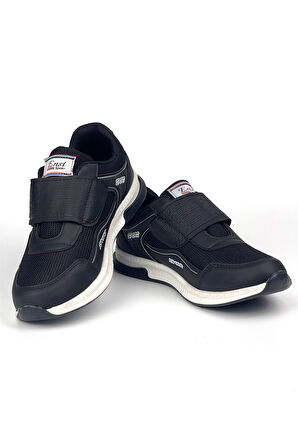 Kadın Siyah Beyaz Bağcıksız Cırtlı Hafif Rahat Günlük Sneaker Spor Ayakkabı