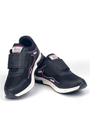 Kadın Siyah Pembe Bağcıksız Cırtlı Hafif Rahat Günlük Sneaker Spor Ayakkabı