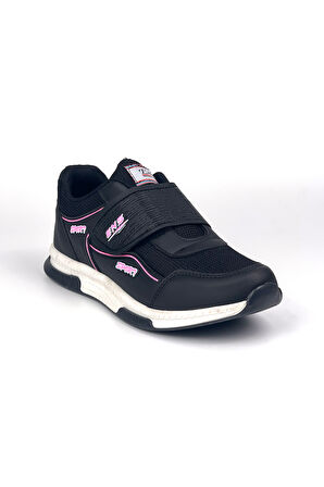 Kadın Siyah Pembe Bağcıksız Cırtlı Hafif Rahat Günlük Sneaker Spor Ayakkabı