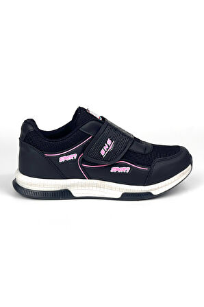 Kadın Siyah Pembe Bağcıksız Cırtlı Hafif Rahat Günlük Sneaker Spor Ayakkabı