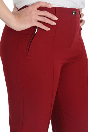 Fierte Kadın Büyük Beden Pantolon Nvr2121 Kumaş Normal Bel Dar Paça Bilek Boy Fermuar Kapama Düğmeli Spor Fermuarlı Cep Detay Beyaz Vizon Kahverengi 