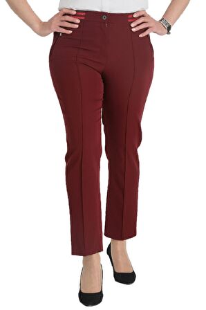Fierte Kadın Büyük Beden Pantolon Nvr2152 Kumaş Normal Elastik Bel Dar Paça Bilek Boy Fermuar Kapama Düğmeli Spor Dikiş Fermuarlı Cep Beyaz Lacivert