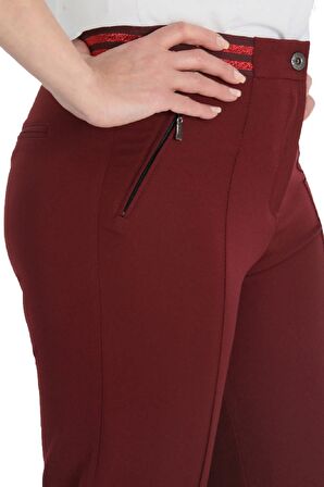Fierte Kadın Büyük Beden Pantolon Nvr2152 Kumaş Normal Elastik Bel Dar Paça Bilek Boy Fermuar Kapama Düğmeli Spor Dikiş Fermuarlı Cep Beyaz Lacivert