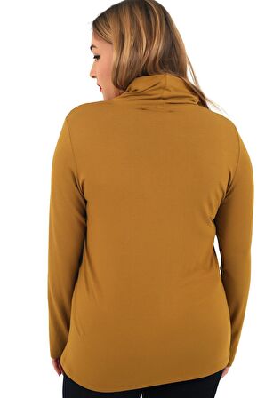 Fierte Kadın Büyük Beden Sweatshirt Lm43040 Balıkçı Yaka Basic Uzun Kol Penye Body Hardal Antrasit Siyah Ekru Haki Tarçın Portakal Lacivert