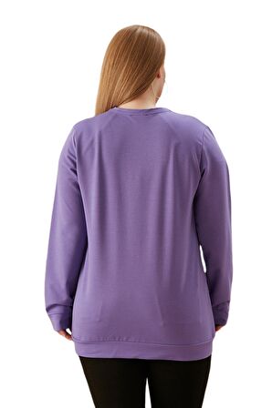 Fierte Kadın Büyük Beden Sweatshirt Rg4719 Yuvarlak Yaka Yazı Baskılı Uzun Kol Spor Çağla Yeşili Mavi Camel Siyah