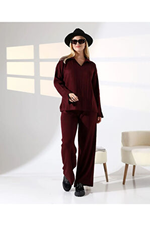 Kol ve Yaka Detay Fitilli Triko Takım