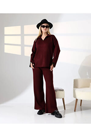 Kol ve Yaka Detay Fitilli Triko Takım