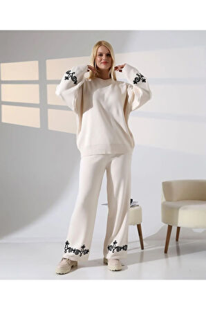 Nakış Detaylı Dokuma Triko Takım