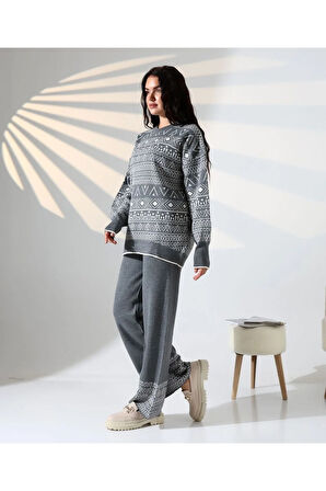 Jakarlı Oversize Alt-Üst Triko Takım