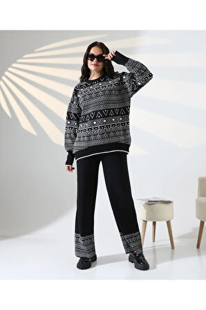 Jakarlı Oversize Alt-Üst Triko Takım