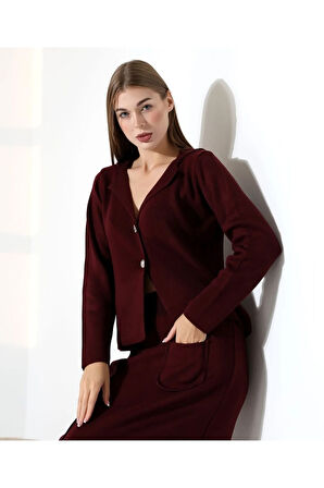 Düğme Detaylı Şık Etekli Triko Takım