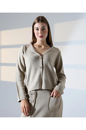 Düğme Detaylı Şık Etekli Triko Takım