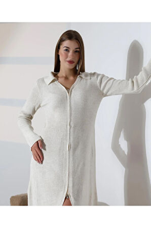 Fermuar Detaylı Polo Yaka Triko Elbise