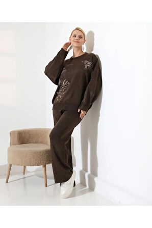 Doğanın Zarafeti Taş İşlemeli Triko Takım