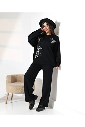 Doğanın Zarafeti Taş İşlemeli Triko Takım