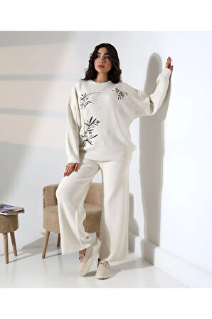 Doğanın Zarafeti Taş İşlemeli Triko Takım