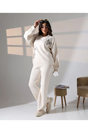 Doğanın Zarafeti Taş İşlemeli Triko Takım