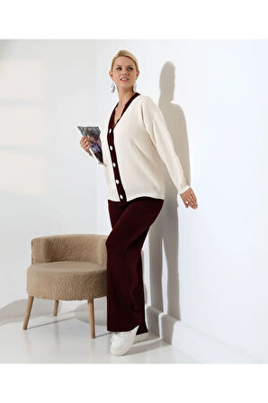 Düğme Detaylı Modern İkili Ton Takım